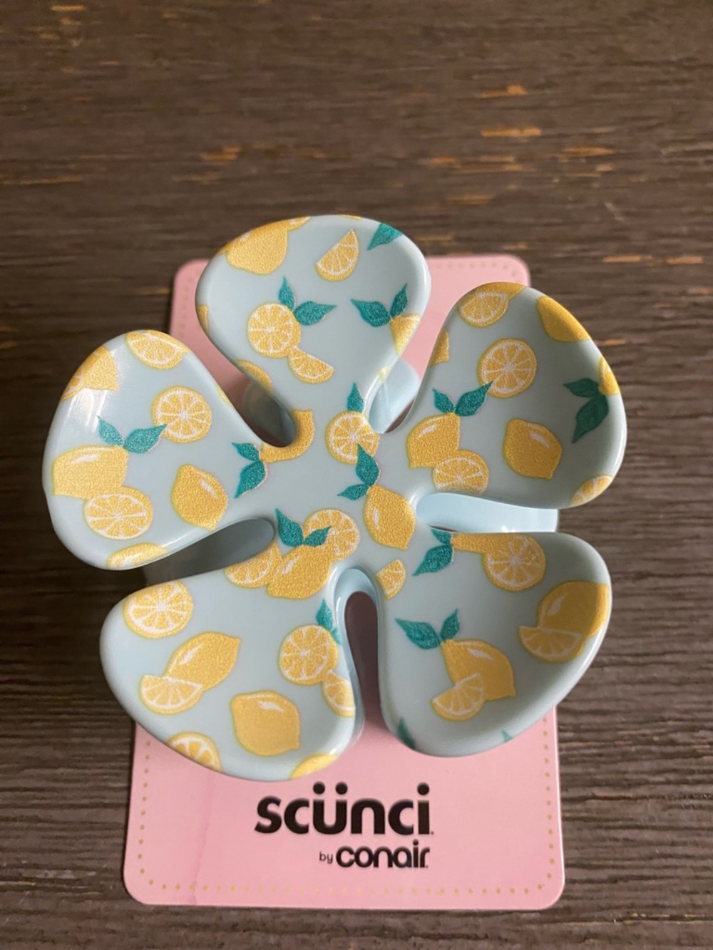 scunci Lemon 🍋 Print Flower Hair Clip - Yellow & Teal